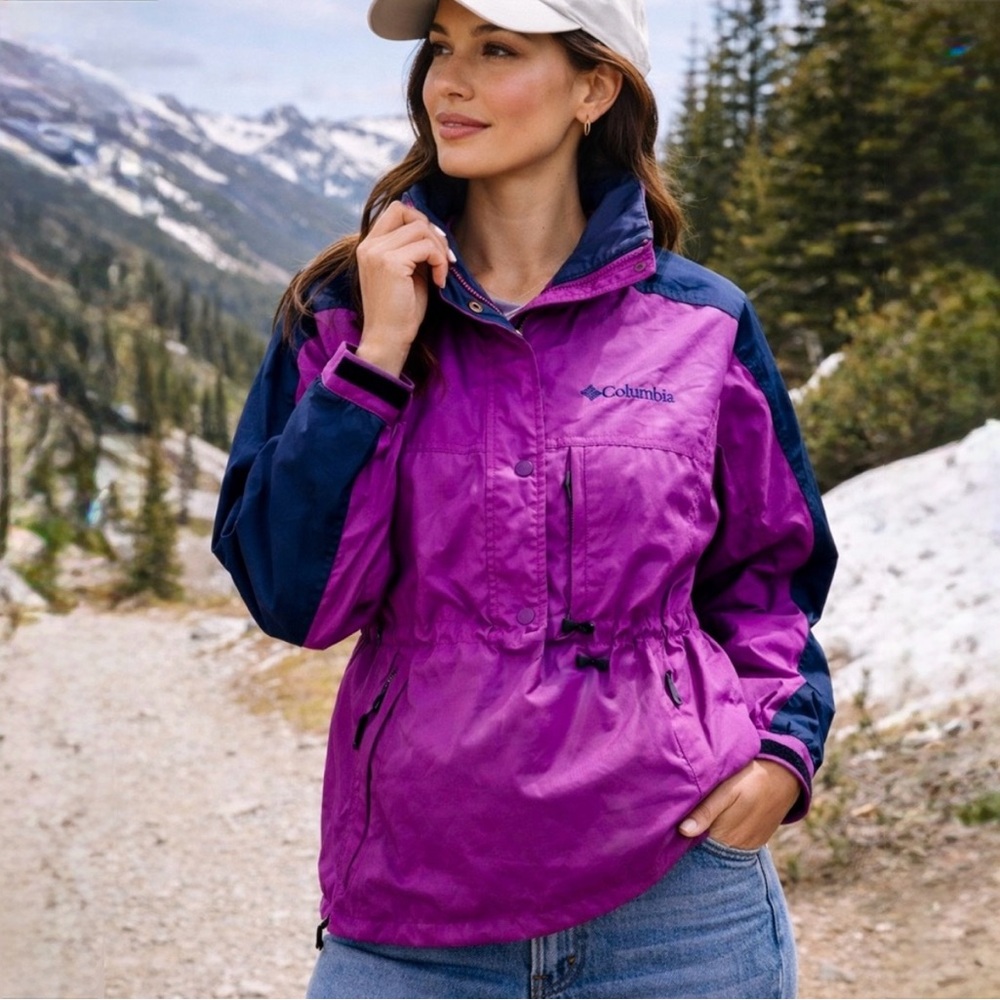 Vintage columbia colorblock purple windbreaker